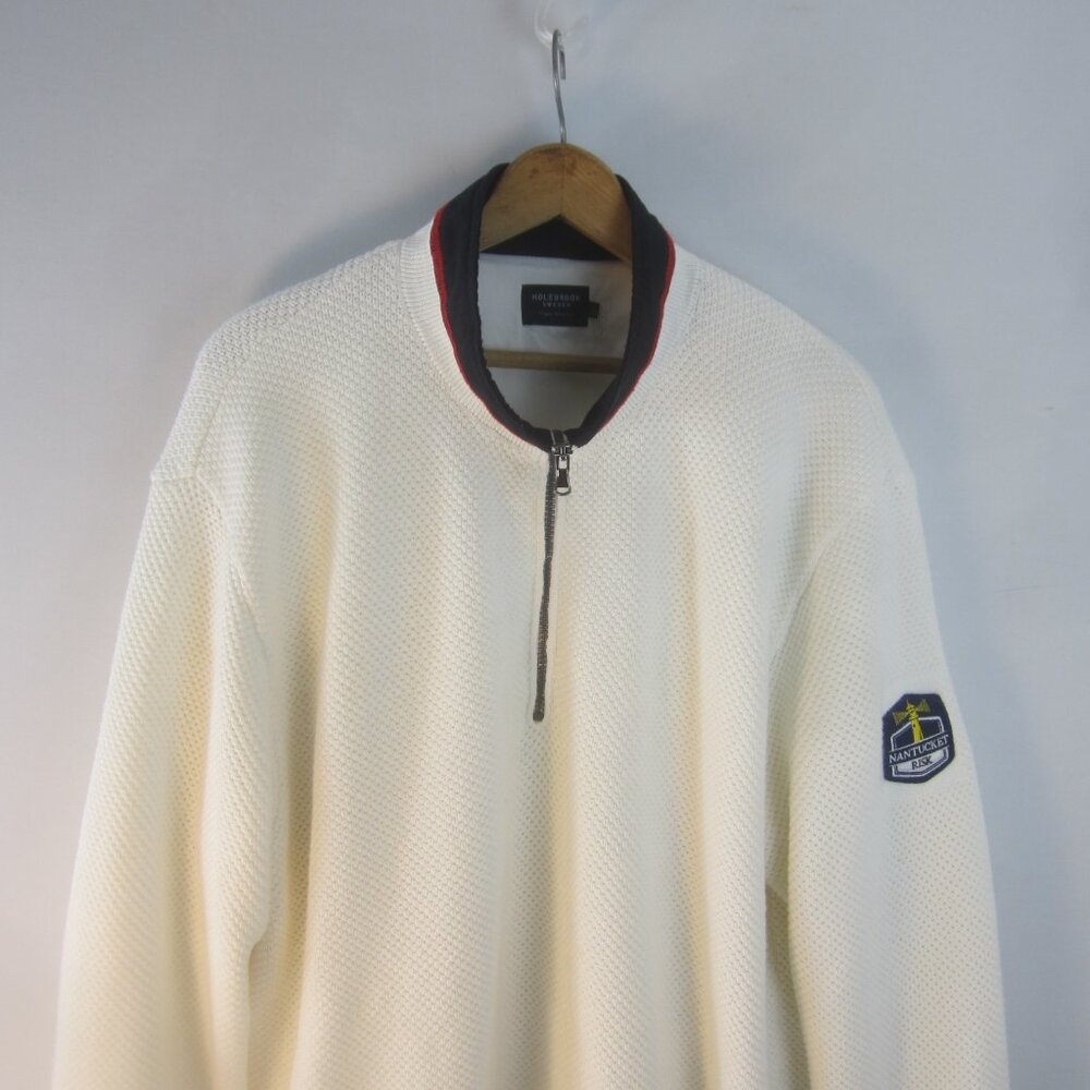 Holebrook Sweden Men XL Red White Blue Organic Cotton Zip Sweater Nantucket RISK - Picture 3 of 12